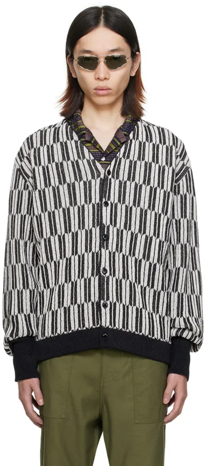 Needles Black & White Stripe Cardigan In B-black