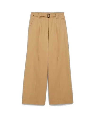 Weekend Max Mara Pino Belted Cotton Canvas Wide Pants In Beige