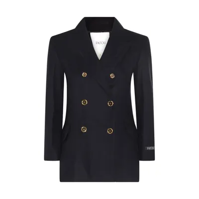 Patou Wool And Cashmere Flannel Blazer In Navy