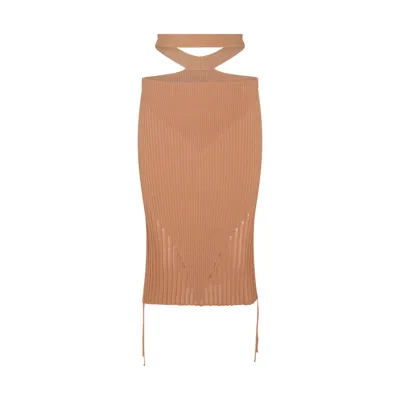 Andreädamo Cut-out Ribbed Midi Skirt In Beige