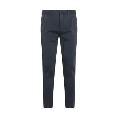 Pt Torino Navy Blue Cotton Blend Trousers In Dark Blue