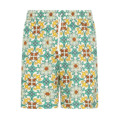 Drôle De Monsieur Drole De Monsieur Green Cotton Faience Shorts In Green,multicolor