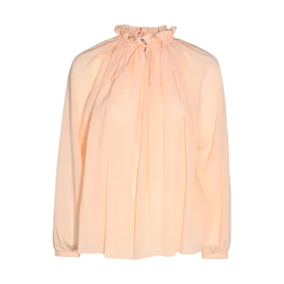 Lanvin Pleated-neckline Silk Blouse In Beige