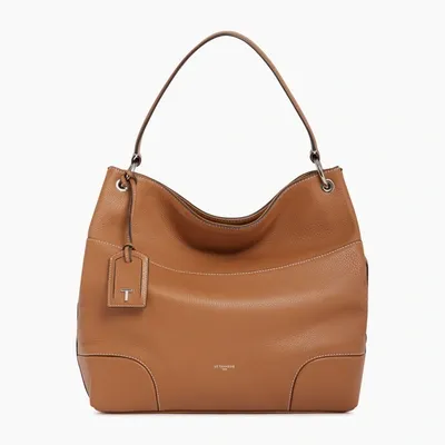 Le Tanneur Romy Large Hobo Bag In Pebbled Leather In Brown