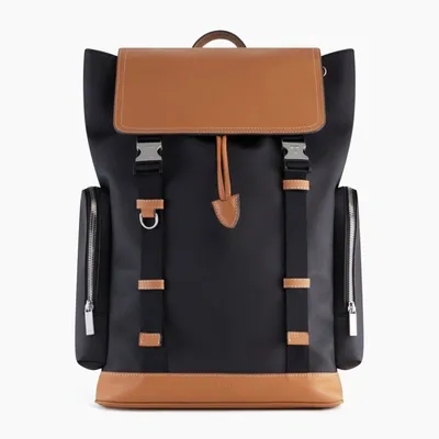 Le Tanneur Maurice Backpack With Flap Closure In Coated Canvas In Black