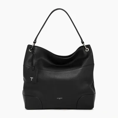 Le Tanneur Romy Large Hobo Bag In Pebbled Leather In Black