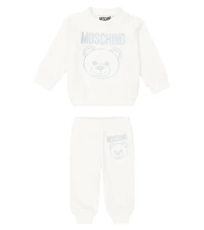 Moschino Baby Teddy Bear Cotton Sweatshirt And Sweatpants Set In White