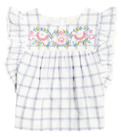 Louise Misha Kids' Mala Checked Cotton And Linen Shirt In White