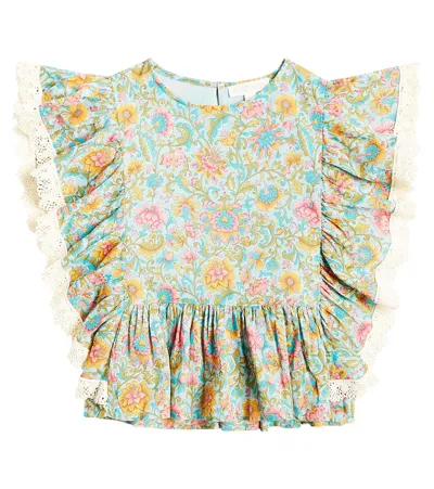 Louise Misha Kids' Ines Floral Lace-trimmed Cotton Top In Multicoloured