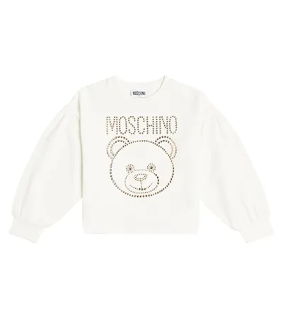 Moschino Kids' Embellished Cotton-blend Sweatshirt In White