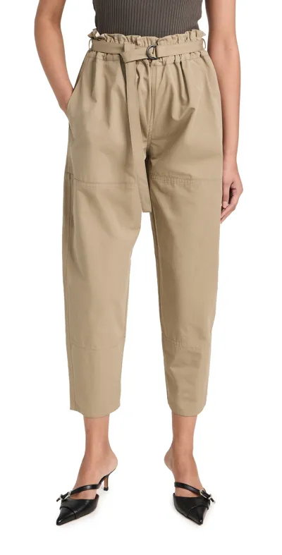 Nackiyé Sultans Belted Paperbag-waist Tapered-leg Ankle Pants In Sage