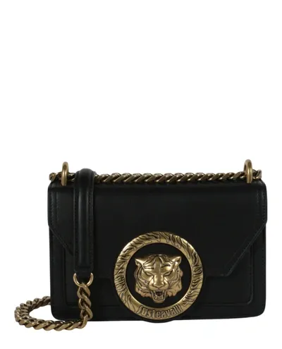 Just Cavalli Tiger Head Faux-leather Shoulder Bag In Black