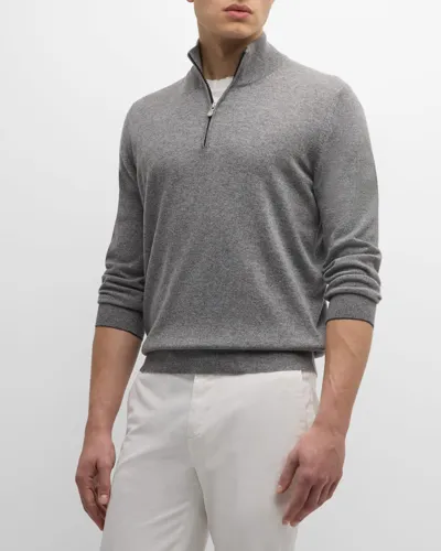 Brunello Cucinelli Men's Cashmere Quarter-zip Sweater In Grey