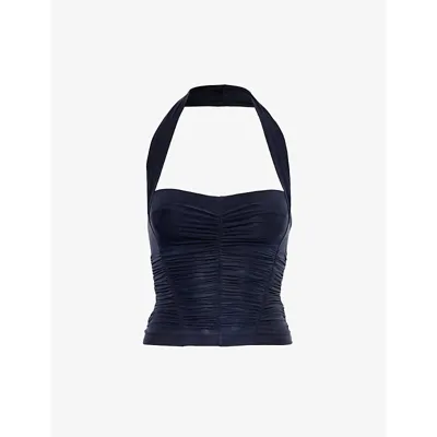 Knwls Gathered Halterneck Tank Top In Navy