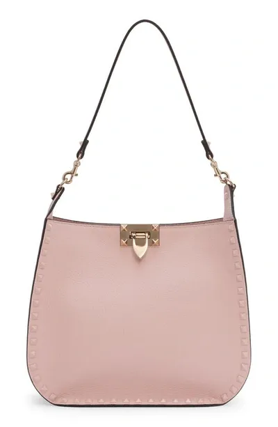 Valentino Garavani Rockstud Leather Hobo Bag In 16q Rose Quartz