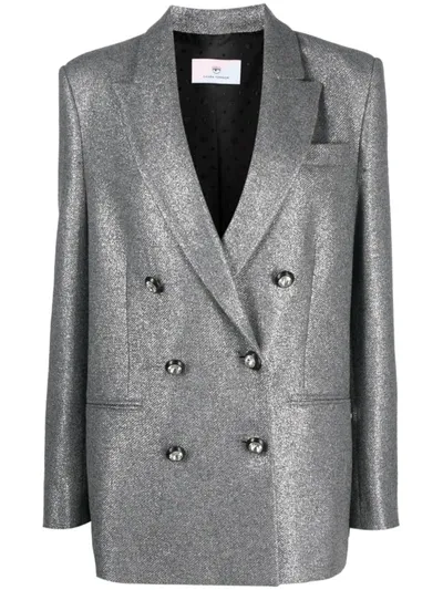 Chiara Ferragni Metallic-effect Double-breast Blazer In Grey