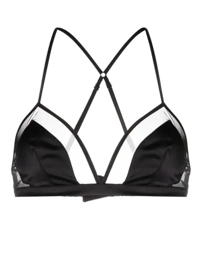 Dolce & Gabbana Panelled Tulle Satin Bra In Black  