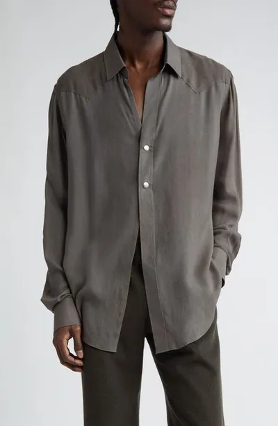 Frenckenberger Womens Black Olive Relaxed-fit Semi-sheer Wool Shirt