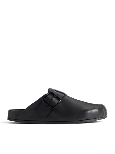 Balenciaga Sunday Leather Buckle Easy Mules In Black