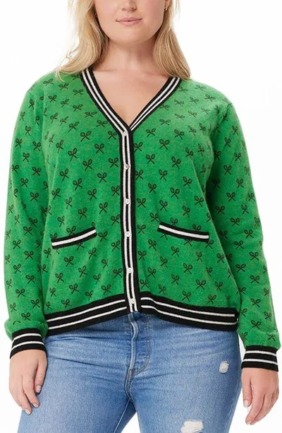 Minnie Rose Women's Plus Size Cash Tennis Club Printed Cashmere Cardigan In Golf Green