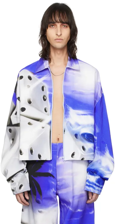 Gerrit Jacob Blue & White Printed Denim Jacket