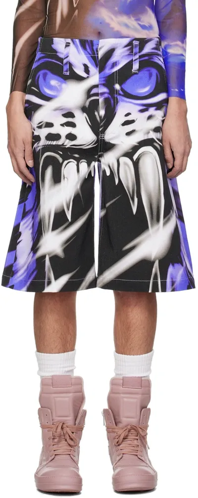 Gerrit Jacob Blue & Black Printed Denim Shorts In Blue/black