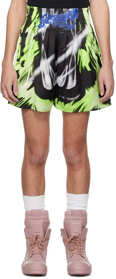 Gerrit Jacob Green & Black Printed Shorts In Lime/blue