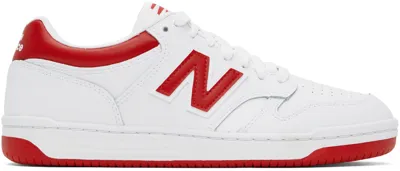 New Balance White & Red 480 Sneakers