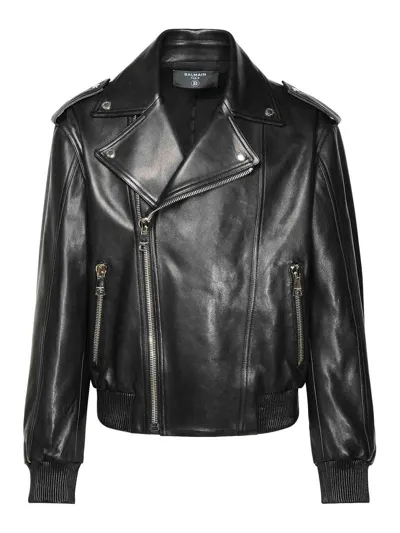 Balmain Leather Jacket In Black