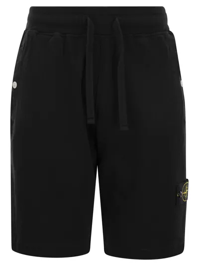 Stone Island Logo Patch Drawstring Bermuda Shorts In Black