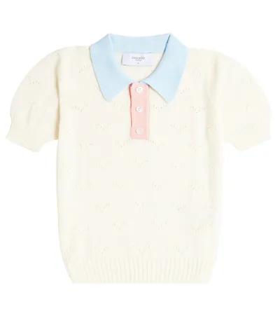 Paade Mode Kids' Wave Knitted Cotton Polo Shirt In White