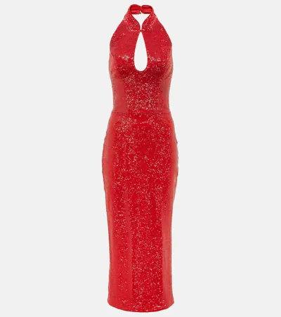 Rasario Sequined Cutout Midi Dress In Red