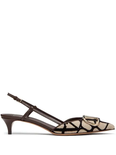 Valentino Garavani Logo Plaque Slingback Pumps In Neutrals