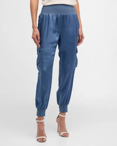 Cinq À Sept Tous Les Jours Giles Satin Jogger Pants In Indigo