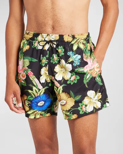 Etro Floral Printed Swim Shorts In Black