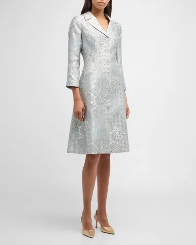 Rickie Freeman For Teri Jon Metallic Floral Jacquard Midi Coat Dress In Platinum Multi