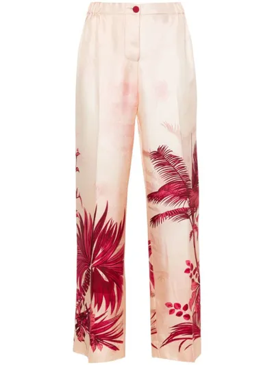 F.r.s. - For Restless Sleepers Printed Silk Trousers In Pink