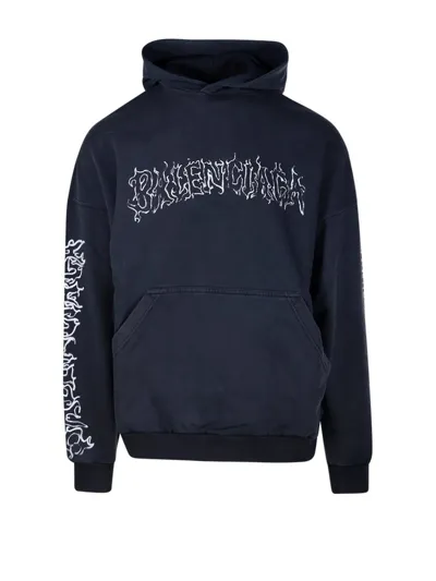 Balenciaga Logo Printed Hoodie In Black