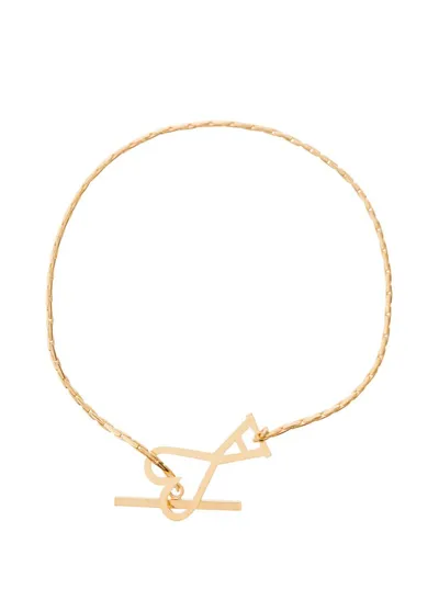 Ami Alexandre Mattiussi Ami Paris Ami De Coeur Logo Plaque Chained Bracelet In Gold