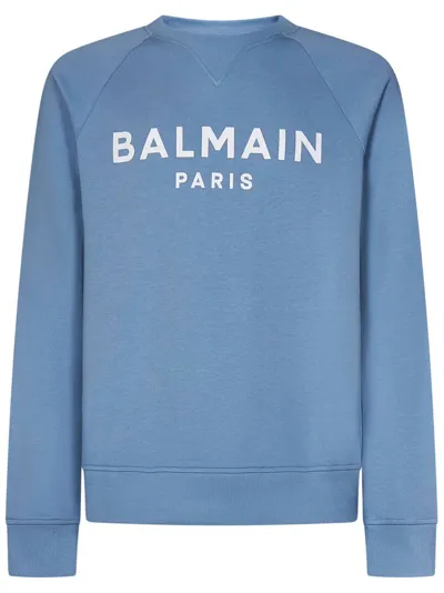 Balmain Logo Printed Crewneck Sweatshirt In Blue