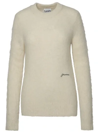 Ganni Maglia Logo In Neutrals