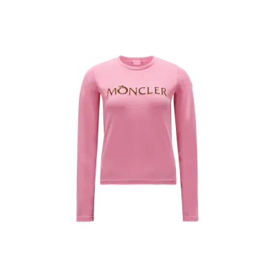 Moncler Collection Logo Long Sleeve T-shirt Pink In Rose