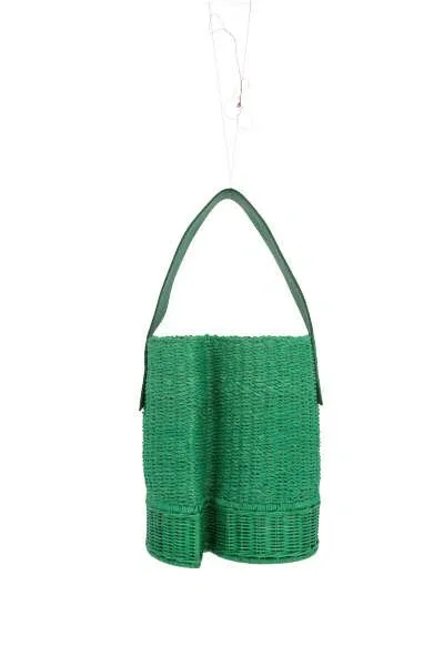 Sacai Interwoven Letter Motif Bucket Bag In Green