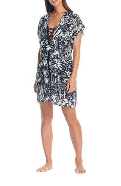 Bleu By Rod Beattie Floral Print Kimono Swim Cover-up In Black