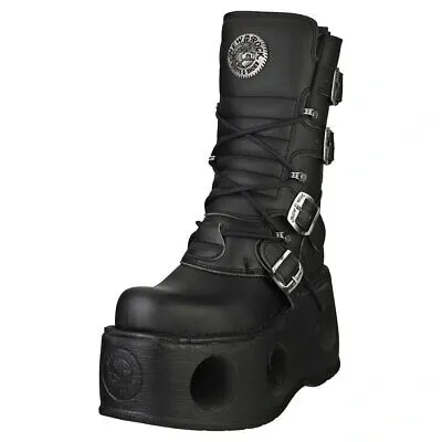 Pre-owned New Rock Rock Boot Metallic M-373-vc2 Unisex Black Stiefel Plattform - 37 Eu In Schwarz