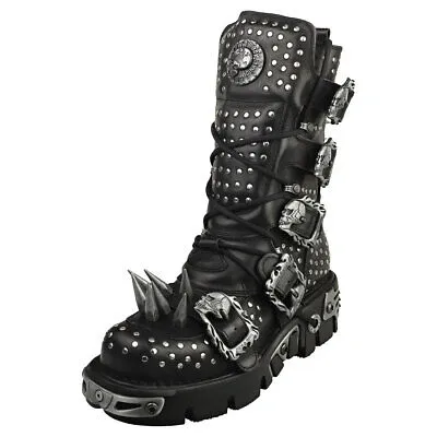 Pre-owned New Rock Rock Boot Metallic M-1535-s1 Unisex Black Silver Stiefel Plattform - 43 Eu