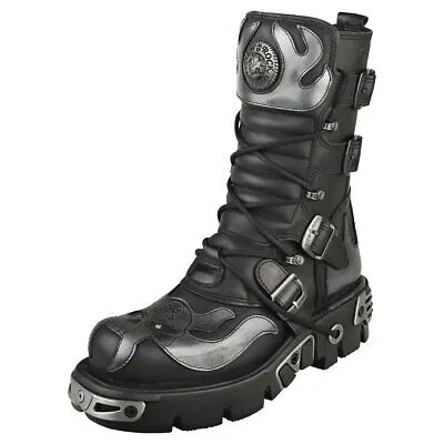 Pre-owned New Rock Rock Boot Metallic M-107-s2 Unisex Black Stiefel Plattform - 45 Eu In Schwarz