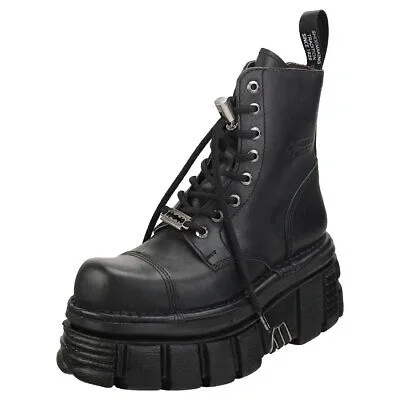 Pre-owned New Rock Rock Combat Boots Unisex Black Stiefel Plattform - 43 Eu In Schwarz