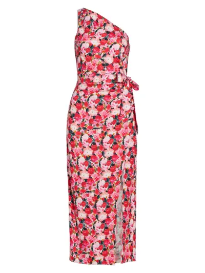 Cami Nyc Nanu One-shoulder Faux-wrap Midi Dress In Hyper Blossom