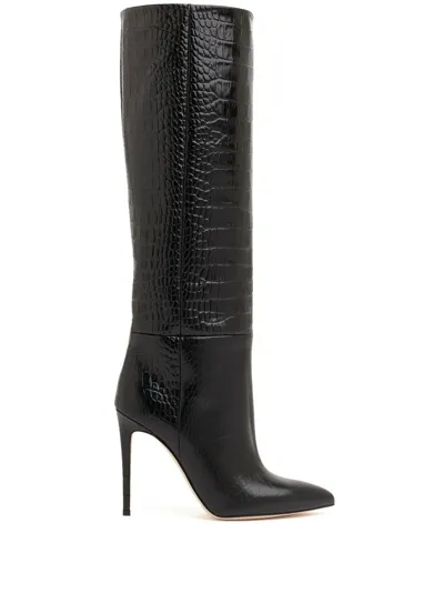 Paris Texas Crocodile-effect 105mm Knee-length Boots In Black